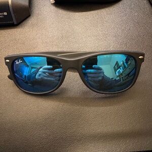 Ray-Ban Wayfarer Matte Black Sunglasses with Blue Flash Solid Color Mirror Lens
